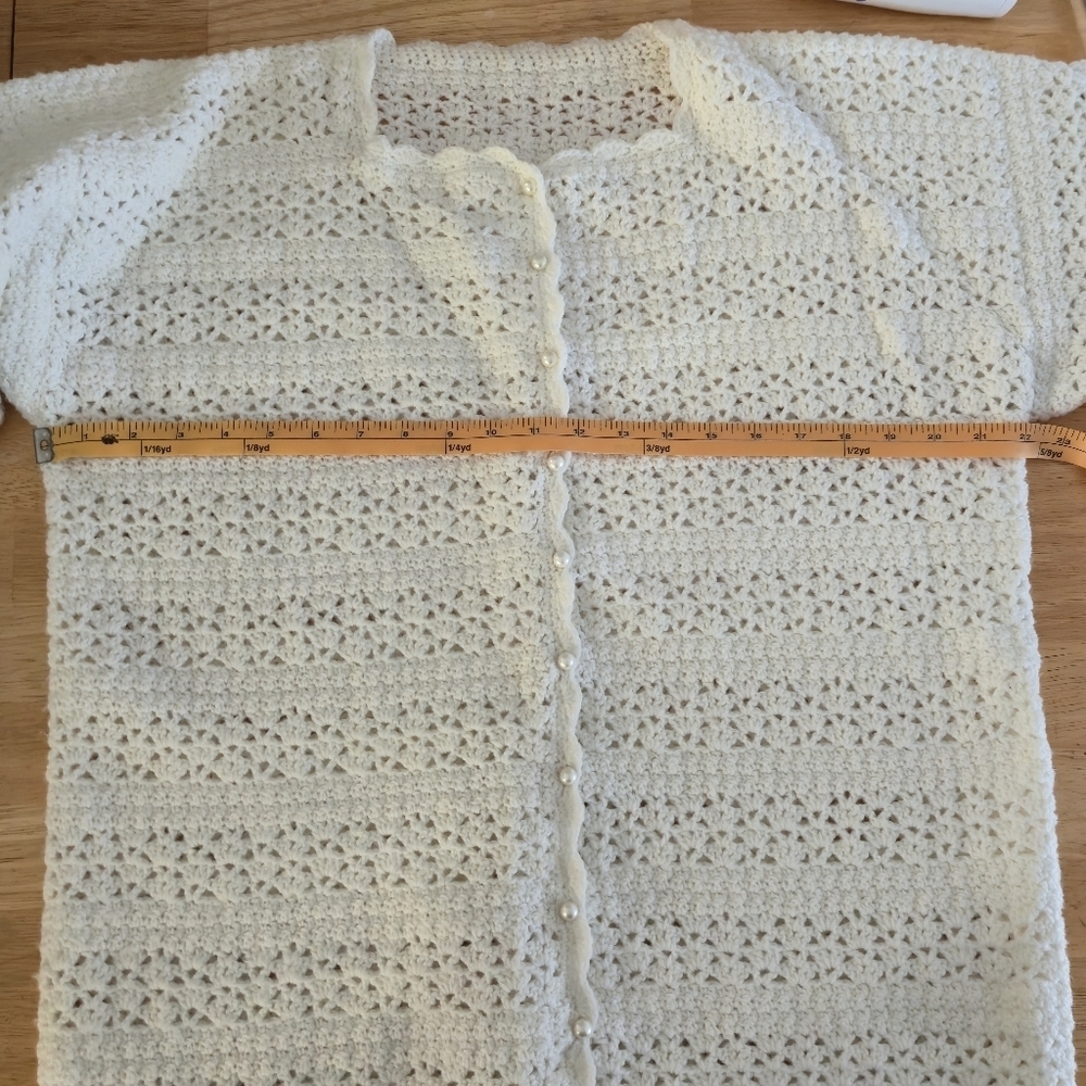 Vintage Crochet Longline Cardigan Pearl Button Coquette White L/XL - Picture 11 of 14